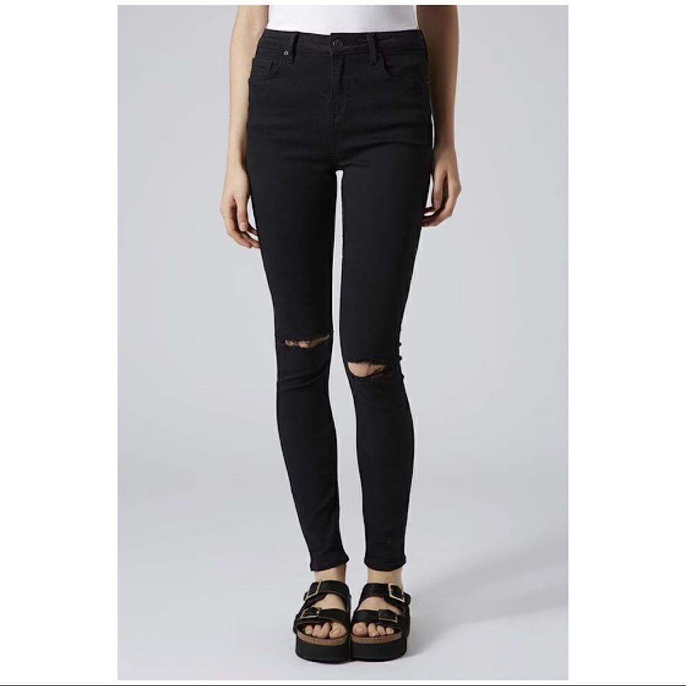 Topshop moto Jamie Jeans Distressed Knees High Rise (Size:28)